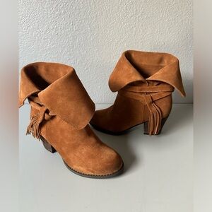 Sbicca vintage colección cairenn booties brown tassel tie block heels NWOB